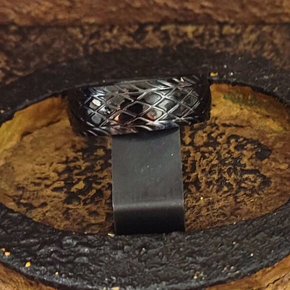 Men's Black Racing Tire Promise Ring Band - Tire Tread Promise Ring For Guys - - Picture 5 of 6